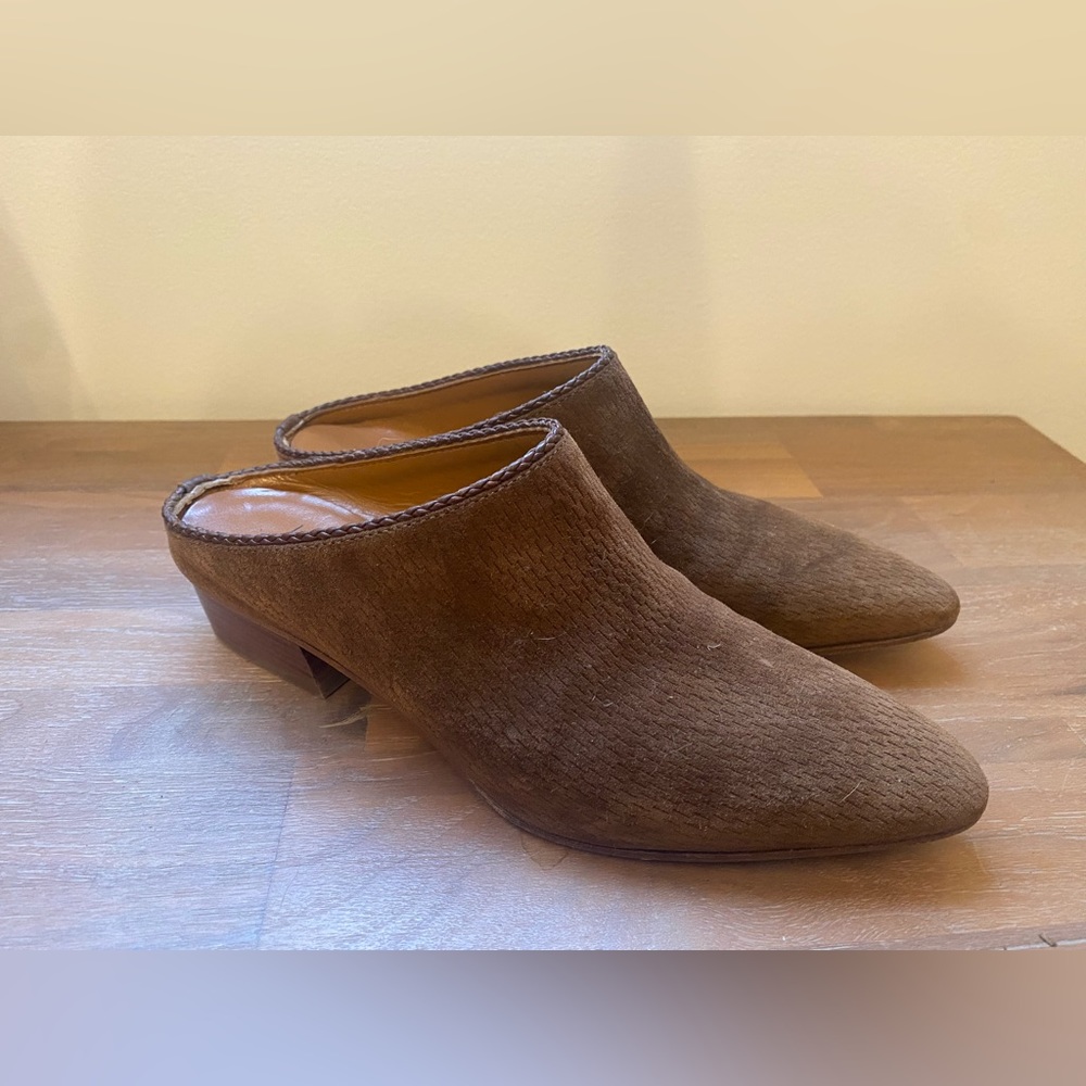 Aquatalia Suede Leather Brown Textured Pointed Mules